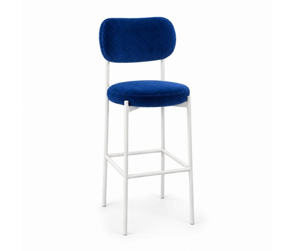 Ghế Velvet Bar Khung Trắng - Xanh Cobalt