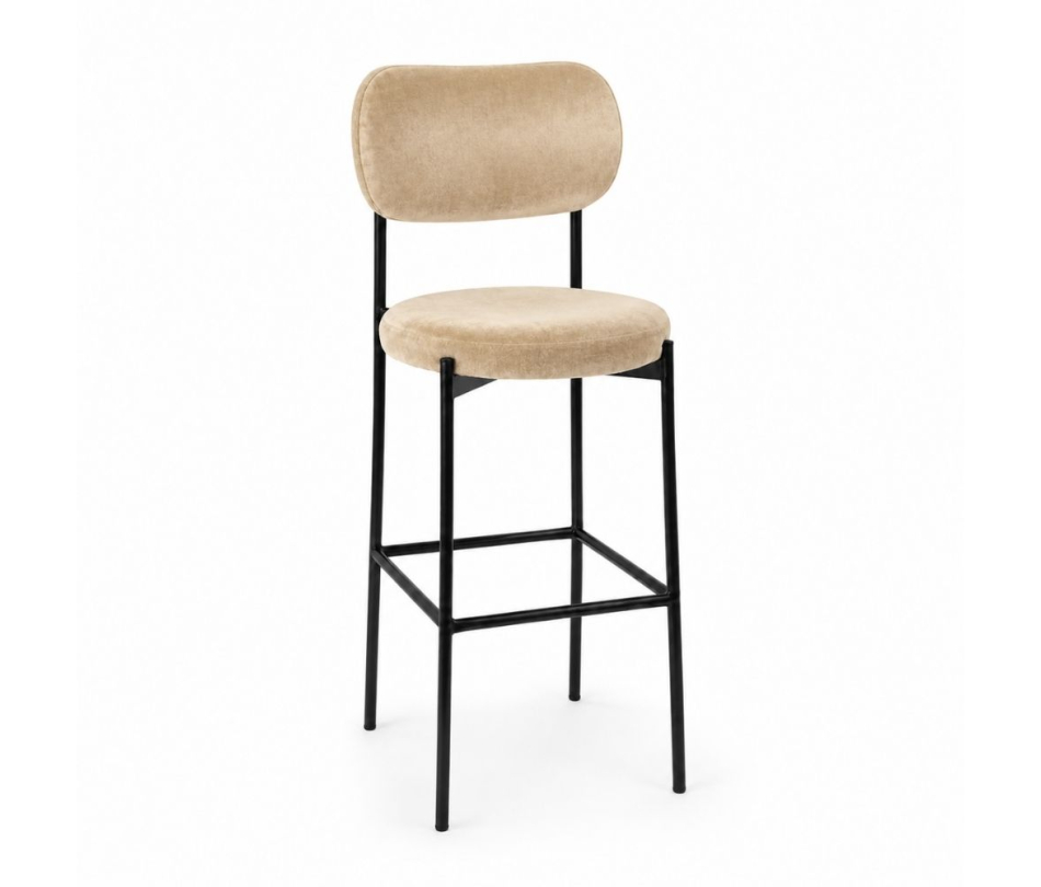 Ghế Velvet Bar Khung Đen - Champagne