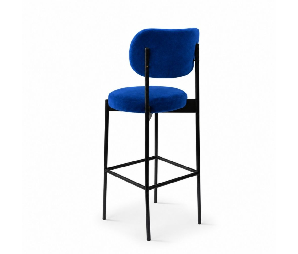 Ghế Velvet Bar Khung Đen - Xanh Cobalt