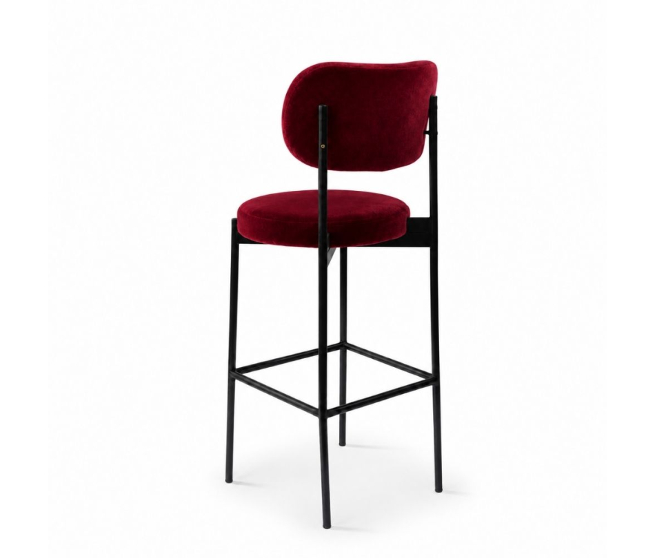 Ghế Velvet Bar Khung Đen - Đỏ Burgundy