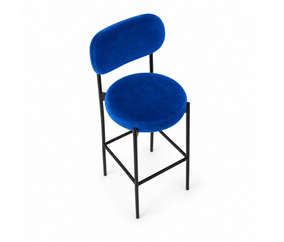 Ghế Velvet Bar Khung Đen - Xanh Cobalt
