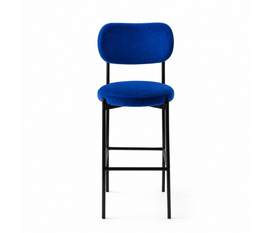 Ghế Velvet Bar Khung Đen - Xanh Cobalt