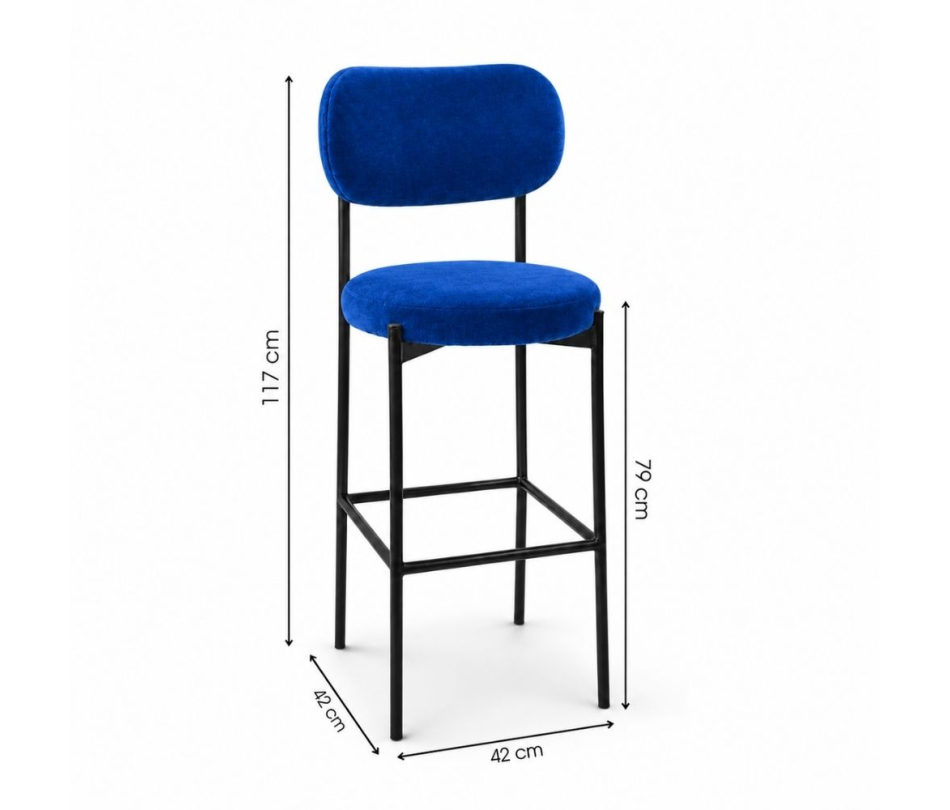 Ghế Velvet Bar Khung Đen - Xanh Cobalt