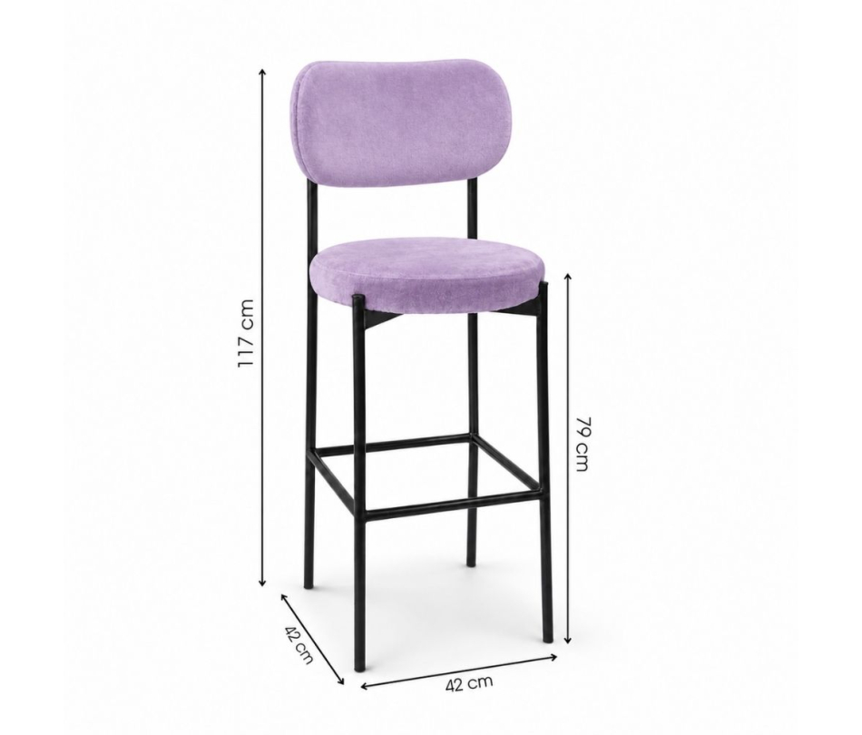 Ghế Velvet Bar Khung Đen - Tím Lilac