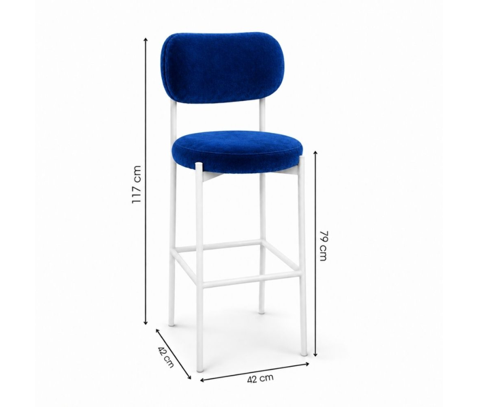 Ghế Velvet Bar Khung Trắng - Xanh Cobalt