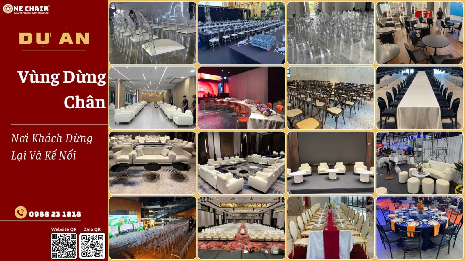 Khu lounge và networking sang trọng với sofa module, ottoman và bàn cocktail cao