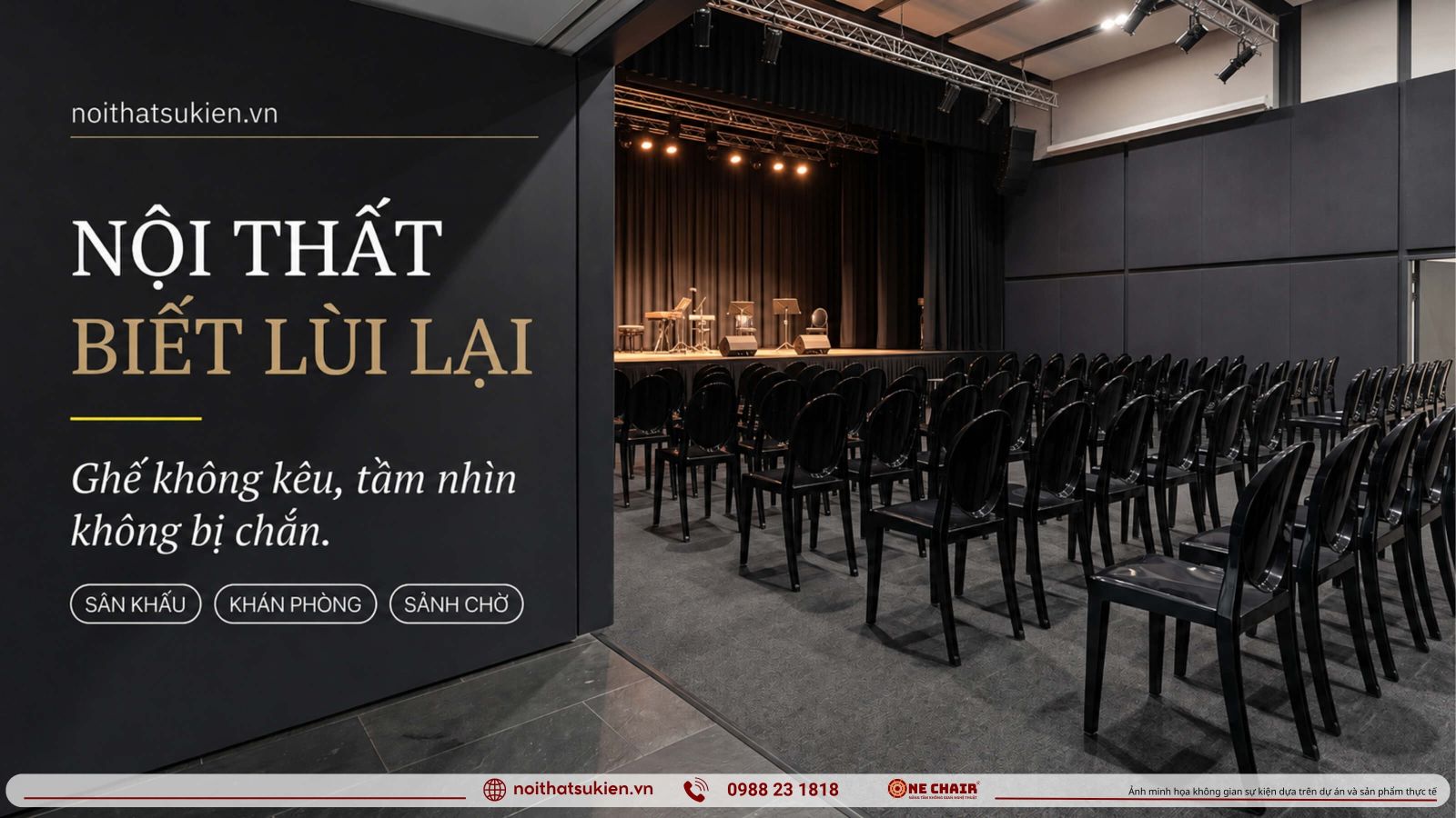 Khong gian su kien nghe thuat san khau bieu dien hang ghe khan gia va sanh cho