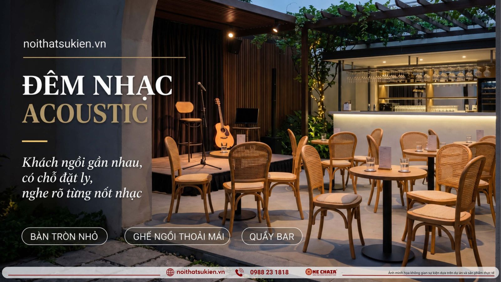Dem nhac acoustic ban tron nho ghe khan gia va san khau nho trong phong tra