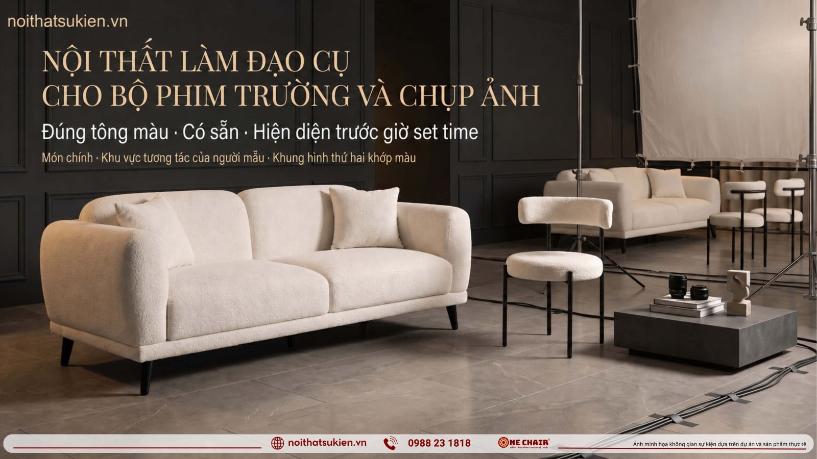 Set quay chup hinh voi ghe ban va do cu noi that trong khung hinh