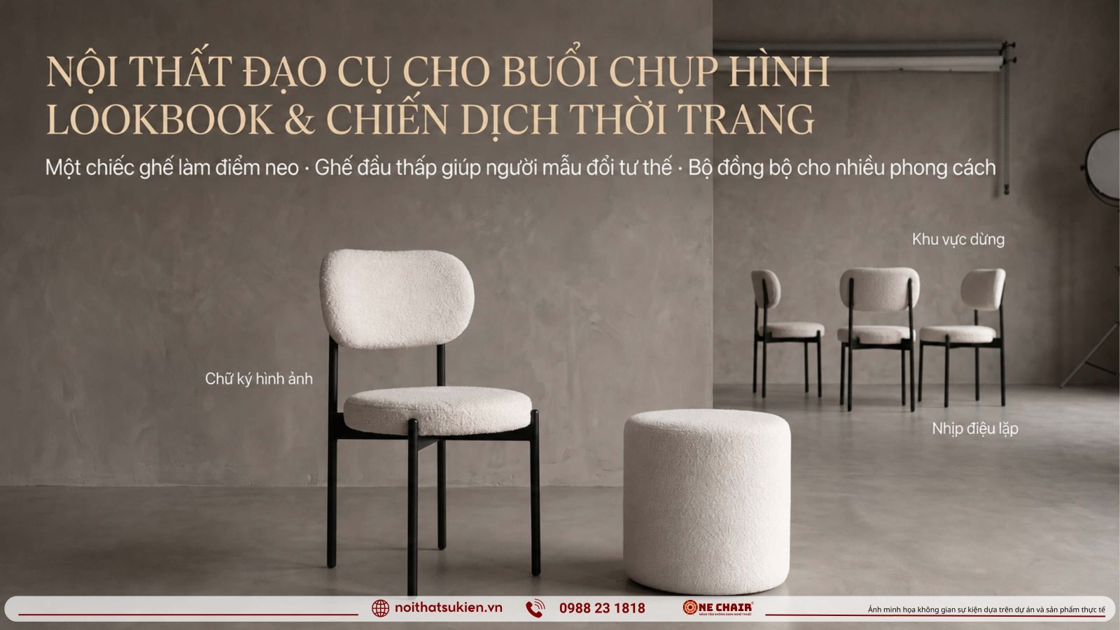 Buoi chup lookbook thoi trang voi ghe don don thap va ban phu lam dao cu