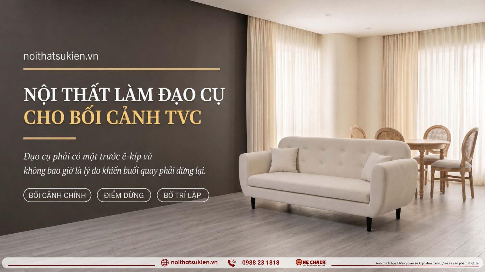 Set quay TVC voi sofa ban tra va do cu noi that trong boi canh