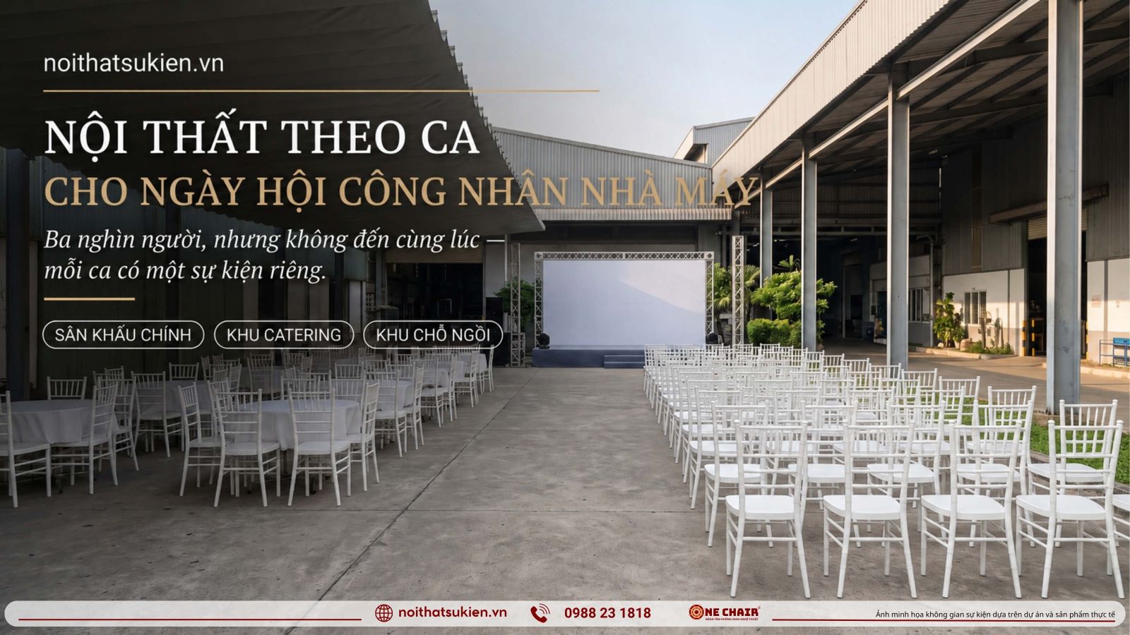 Ngay hoi nhan vien nha may voi san khau khu an uong va khu ngoi theo ca kip