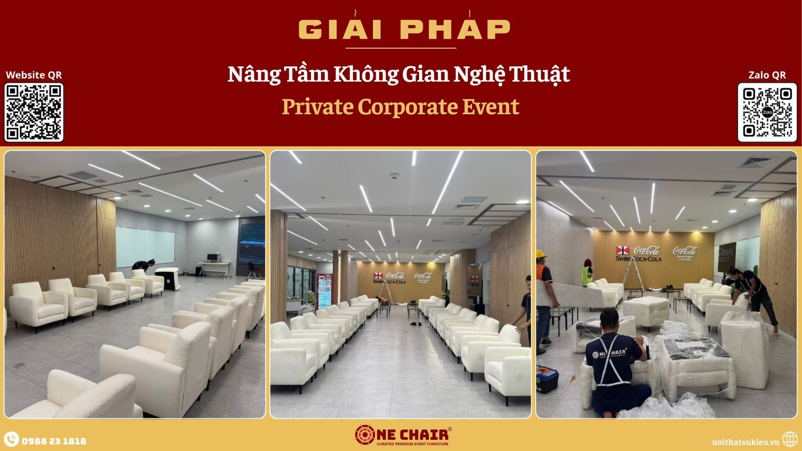 Không gian buổi riêng tư doanh nghiệp do ONE CHAIR setup nội thất sự kiện