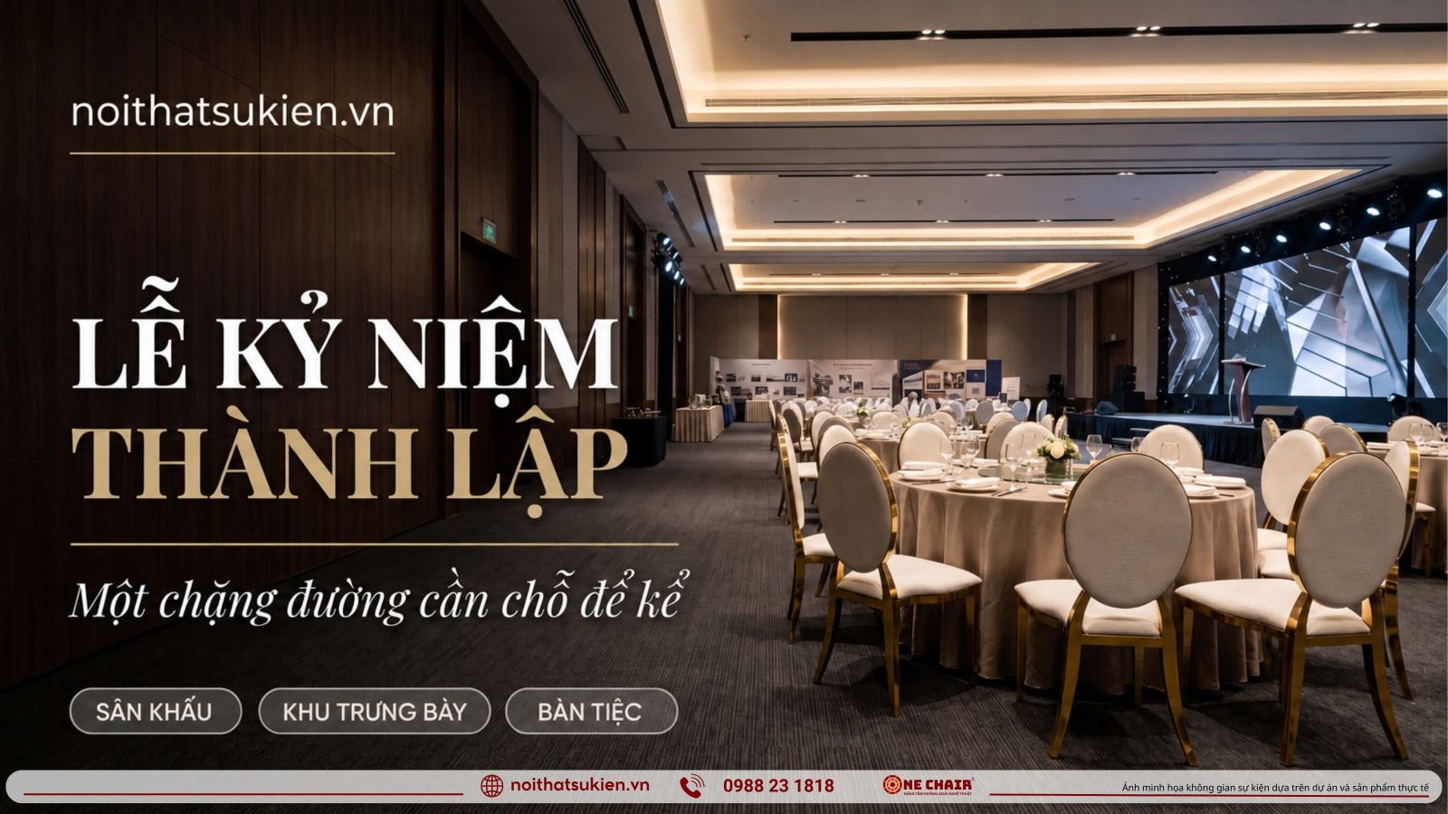 Khong gian le ky niem thanh lap san khau cot moc khu trung bay hanh trinh va ban tiec