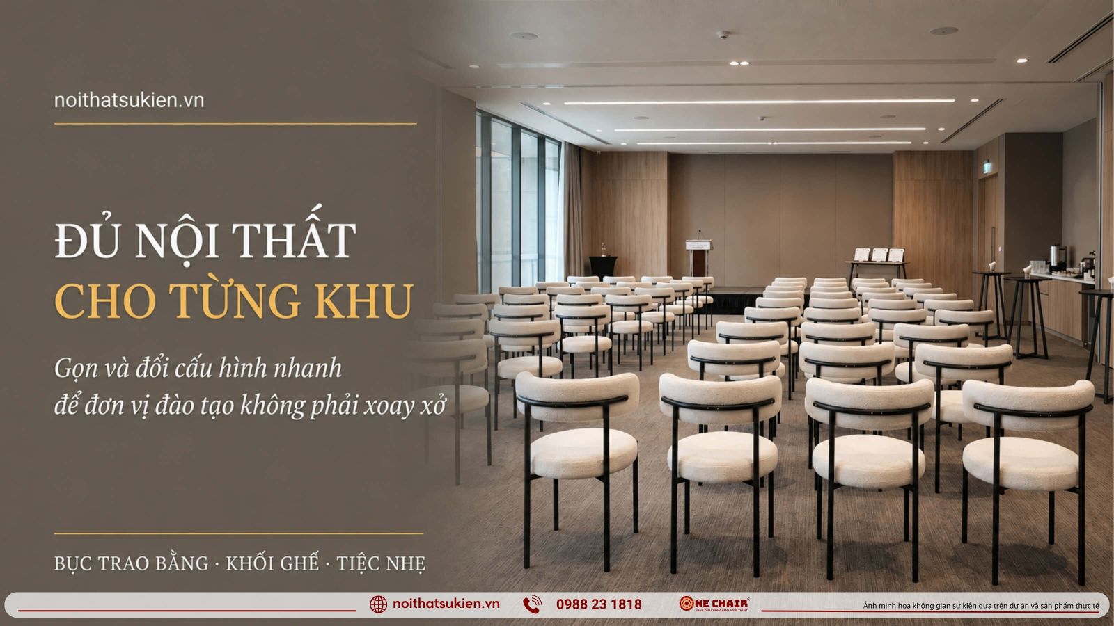 Cac khu vuc noi that le trao chung nhan tu buc trao bang den khu tiec nhe