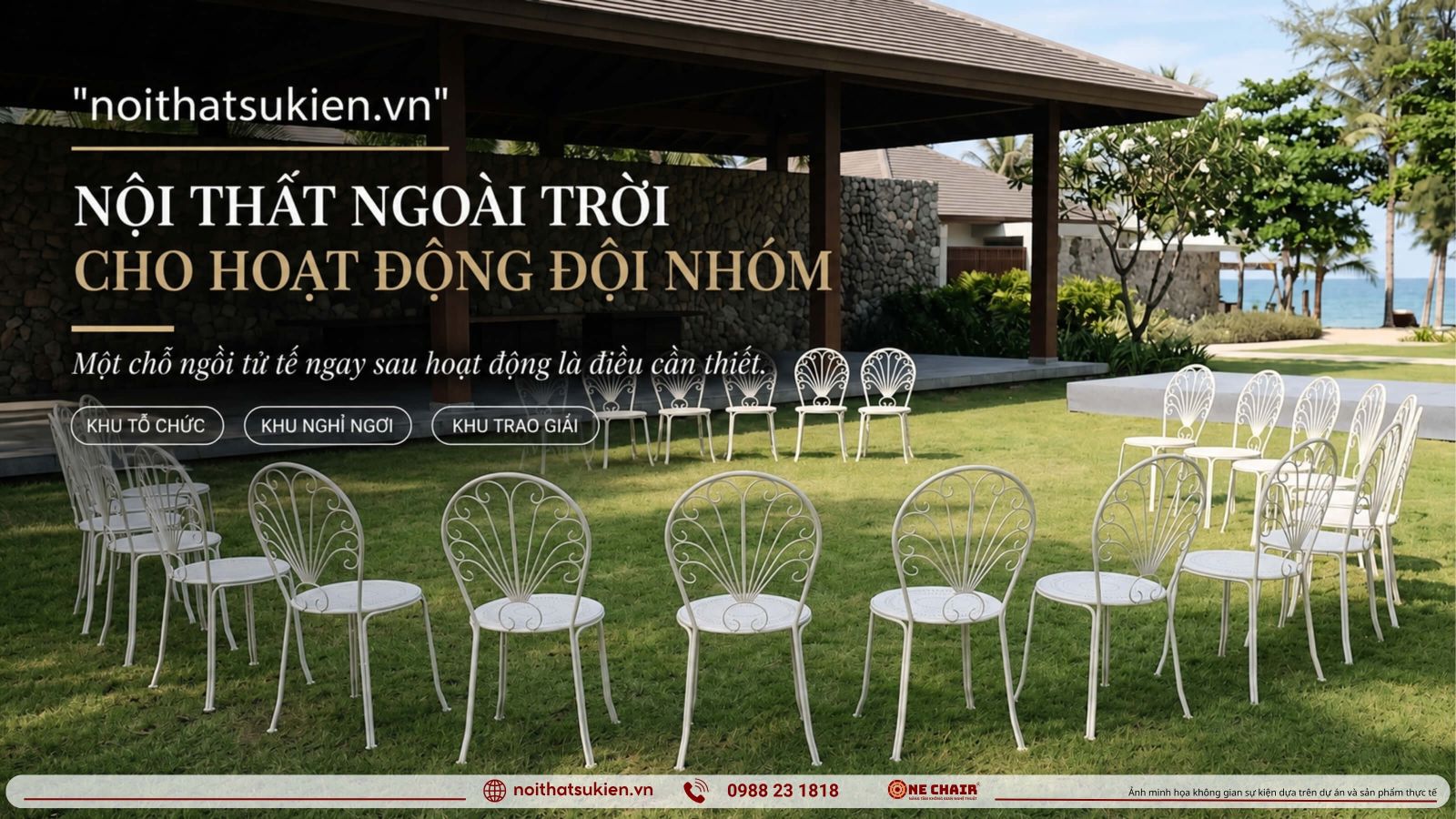 Team building ngoai troi cua doan MICE voi khu tap trung khu nghi va khu trao giai