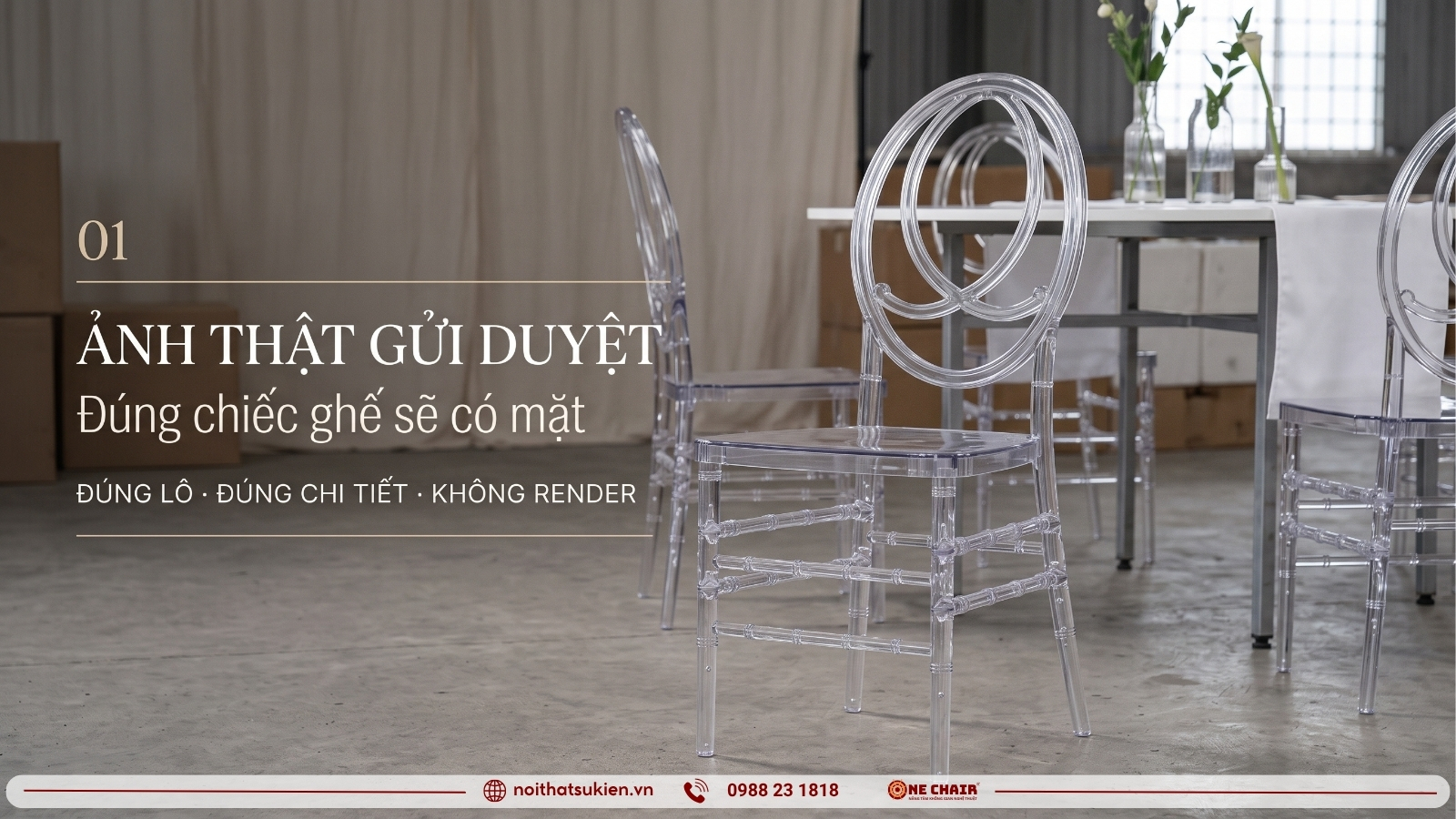 Bộ ảnh chi tiết thật của ghế tiệc và bàn gửi cho người duyệt phương án ở nước ngoài