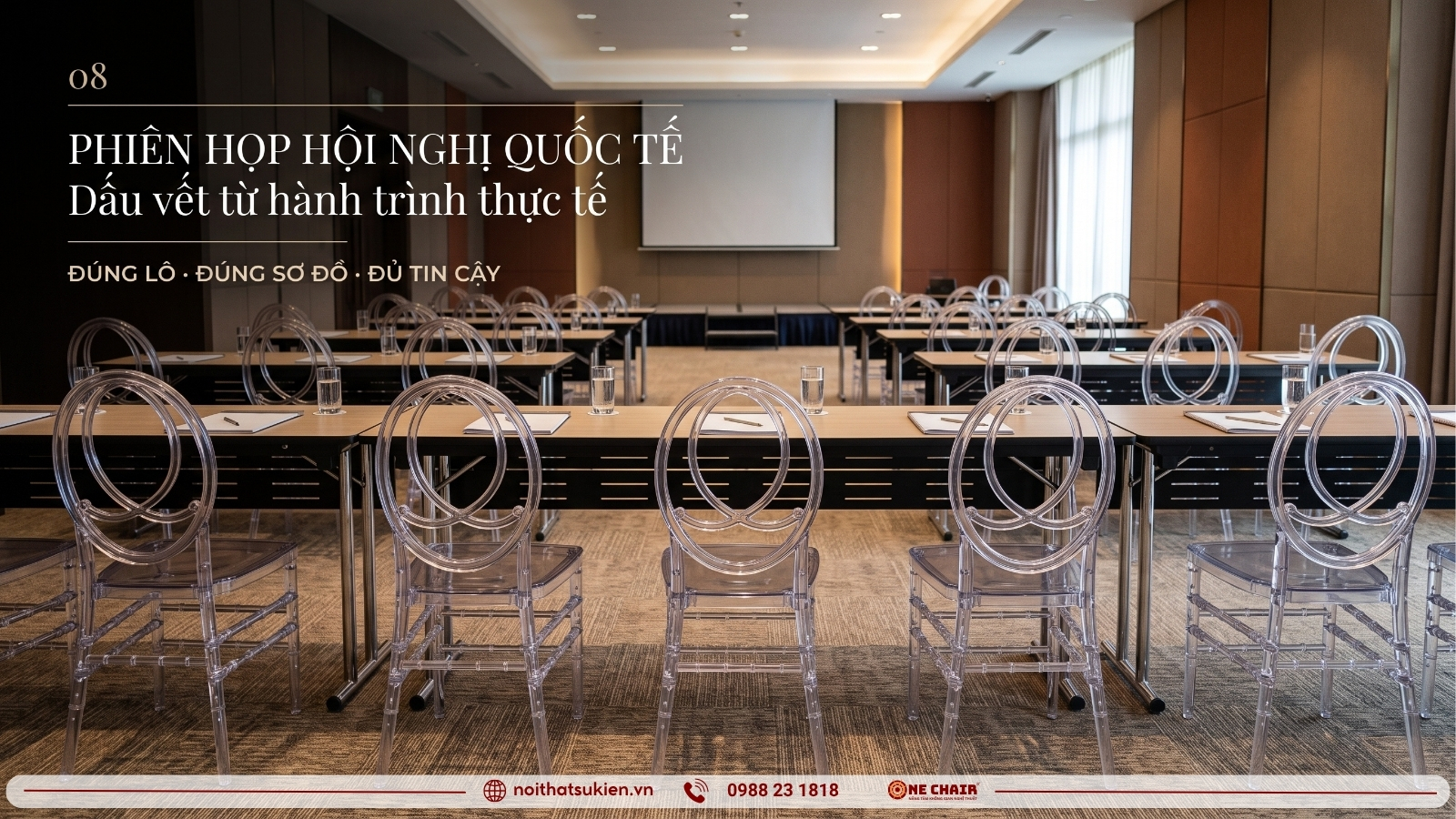 Phiên hội nghị đoàn quốc tế với ghế tiệc cao cấp cùng lô