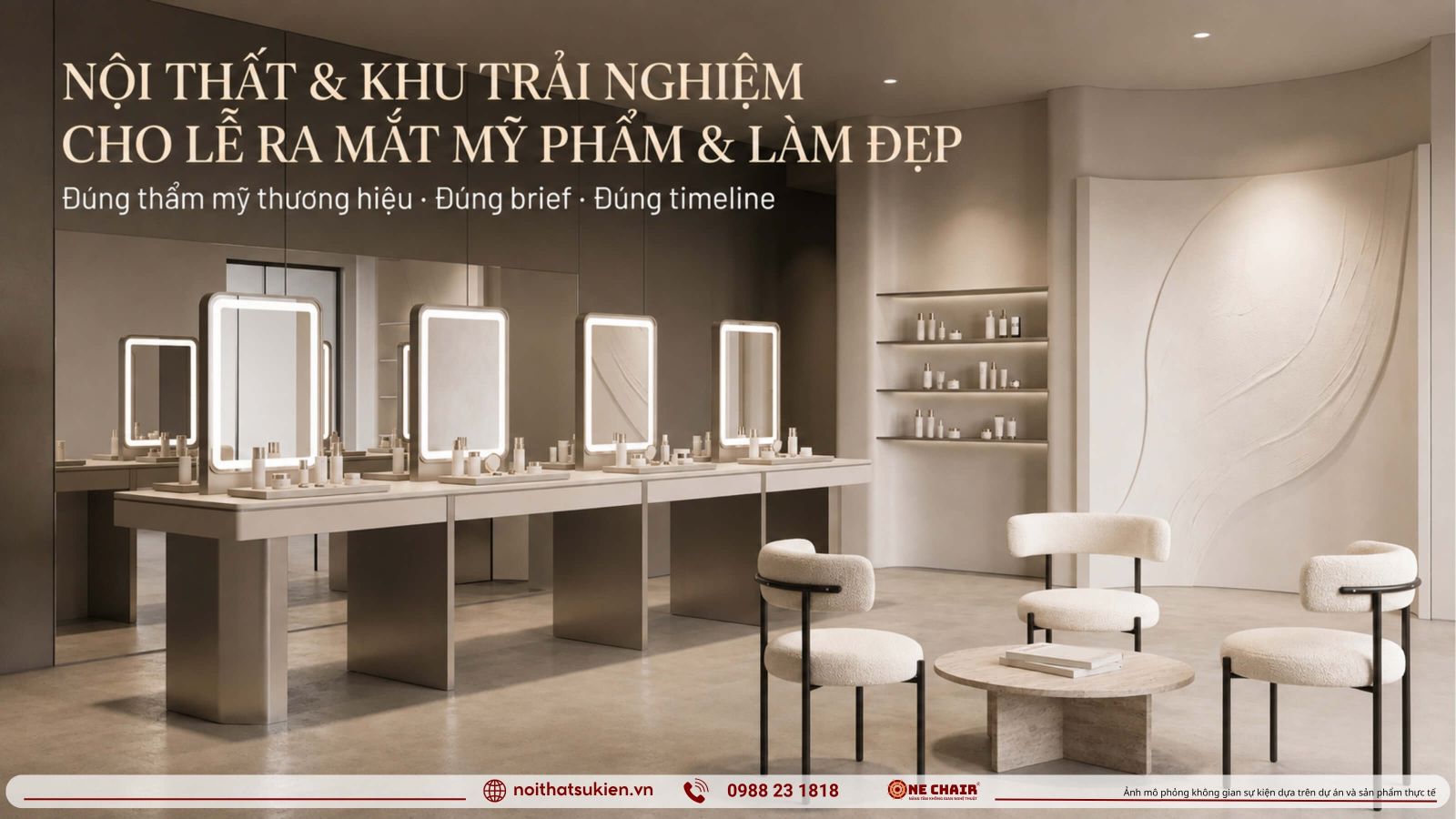 Khong gian ra mat my pham beauty bar ban dung thu goc chup hinh va lounge