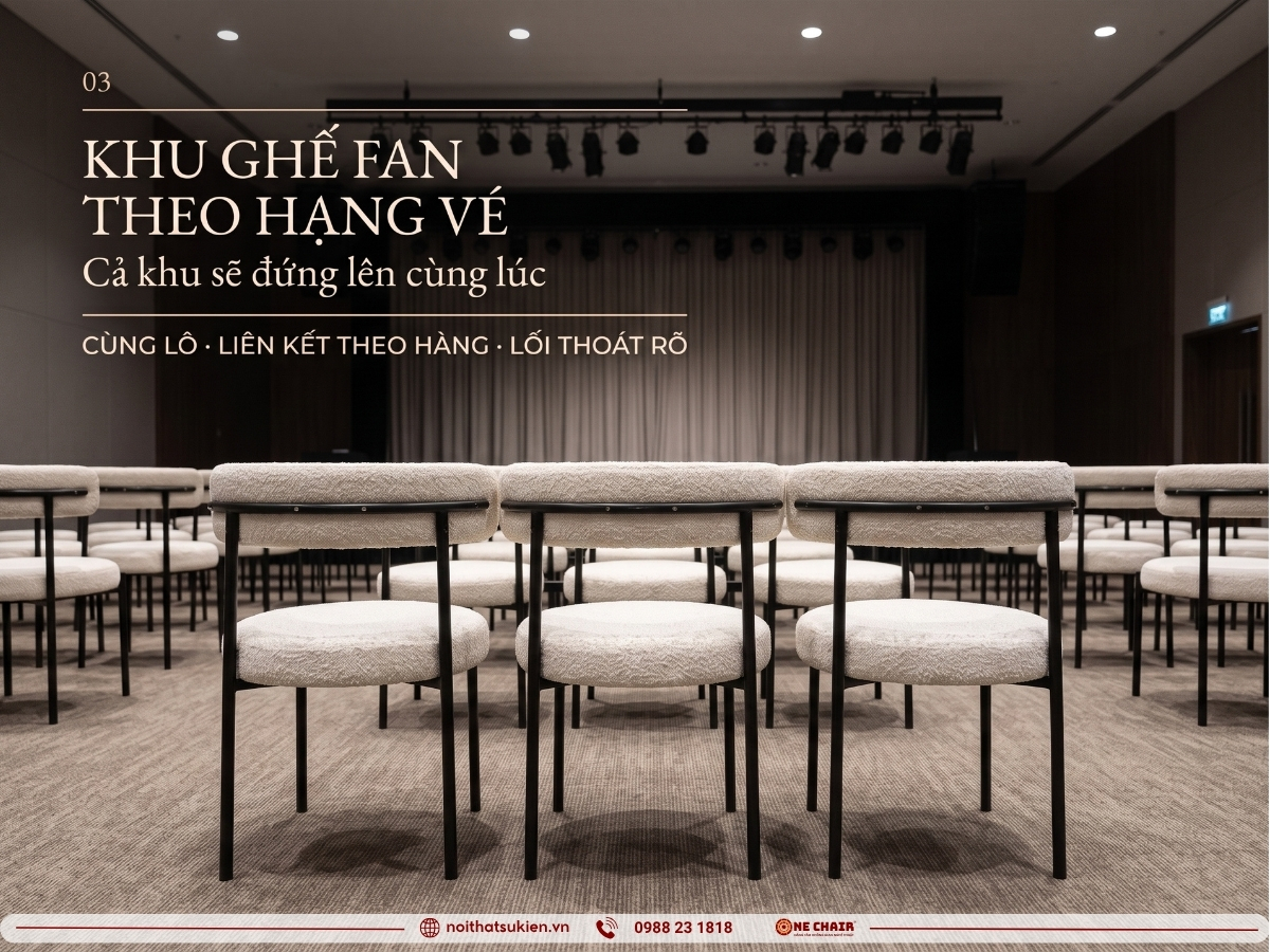 Khu ghế fan chia theo hạng vé với ghế tiệc cao cấp cùng lô liên kết theo hàng