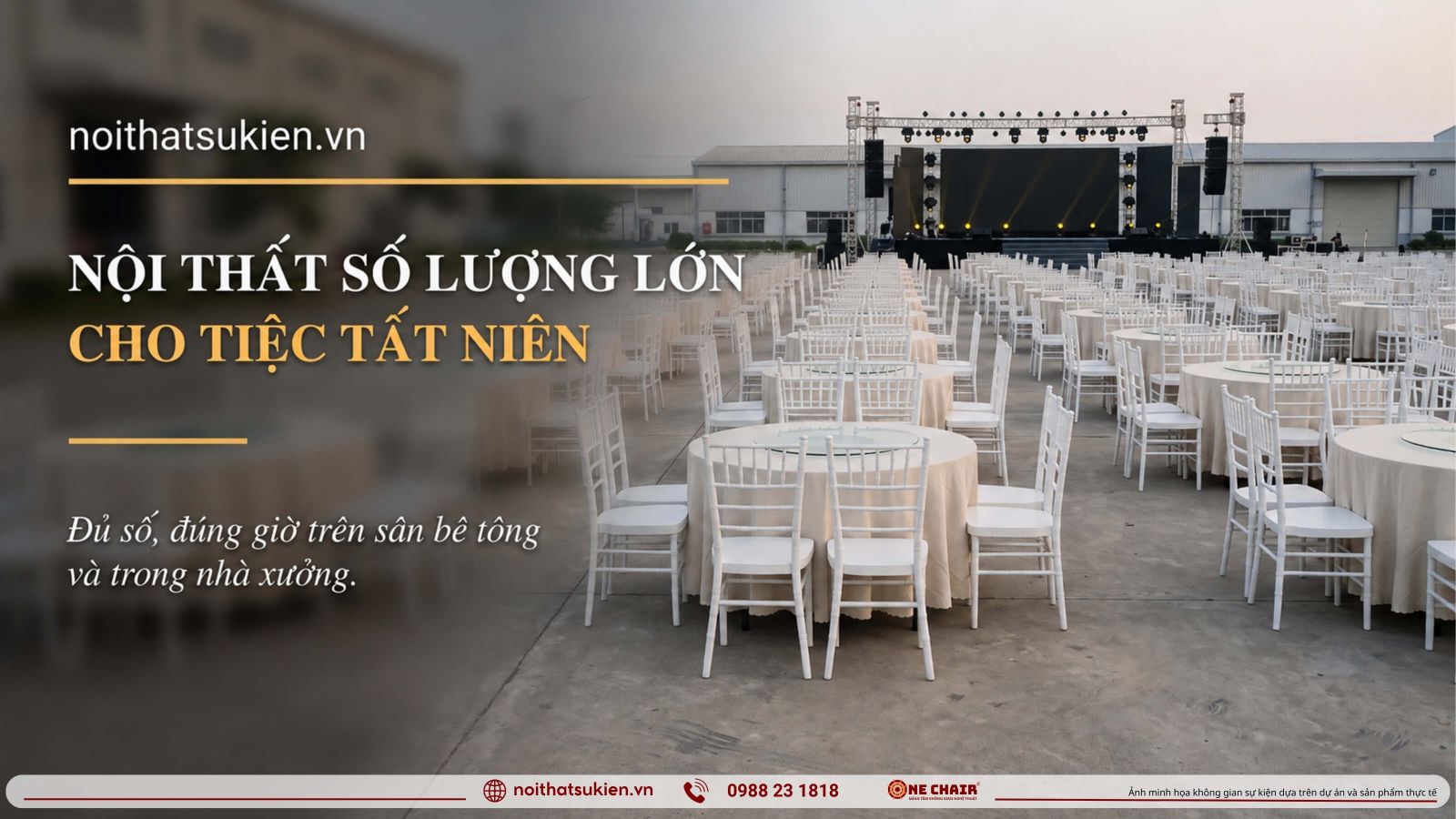 Tiec tat nien nha may san khau lon day ban tiec so luong lon tren san be tong