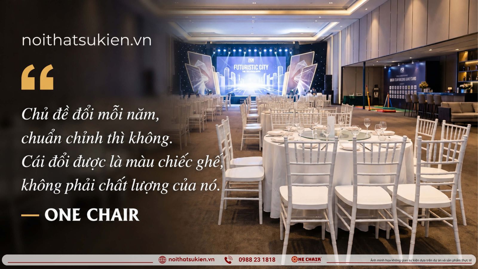 San khau vinh danh ban tiec theo chu de va khu giao luu trong mot year end party