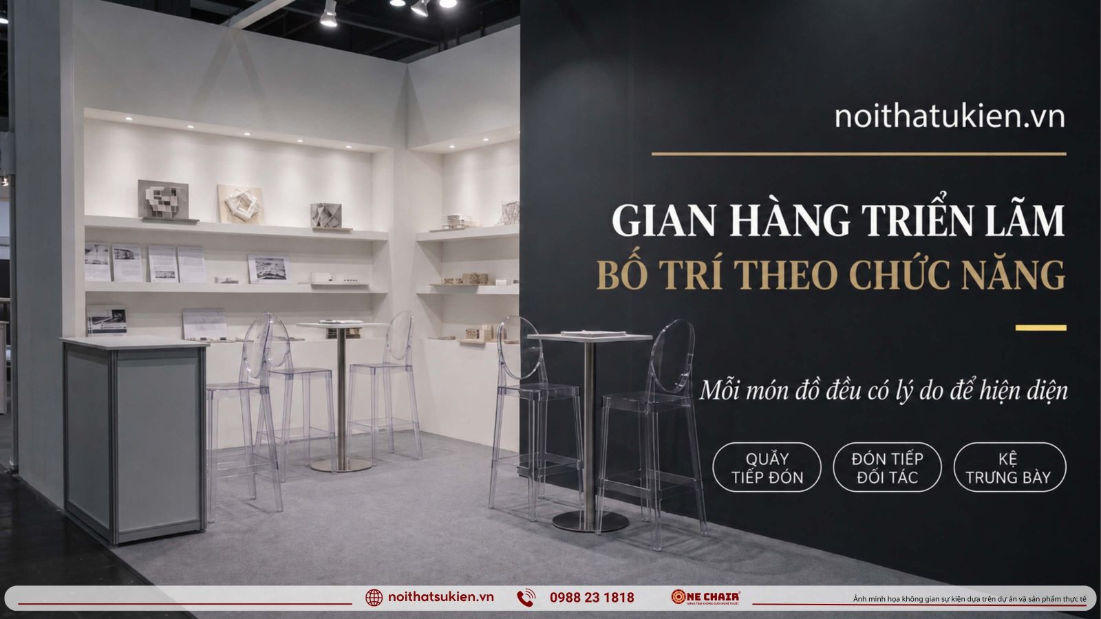 Gian hang trien lam quay tiep khach ban ghe tiep doi tac va ke trung bay