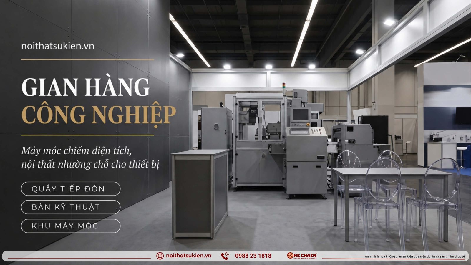 Gian hang trien lam cong nghiep quay tiep khach ban ky thuat va khu may moc trung bay