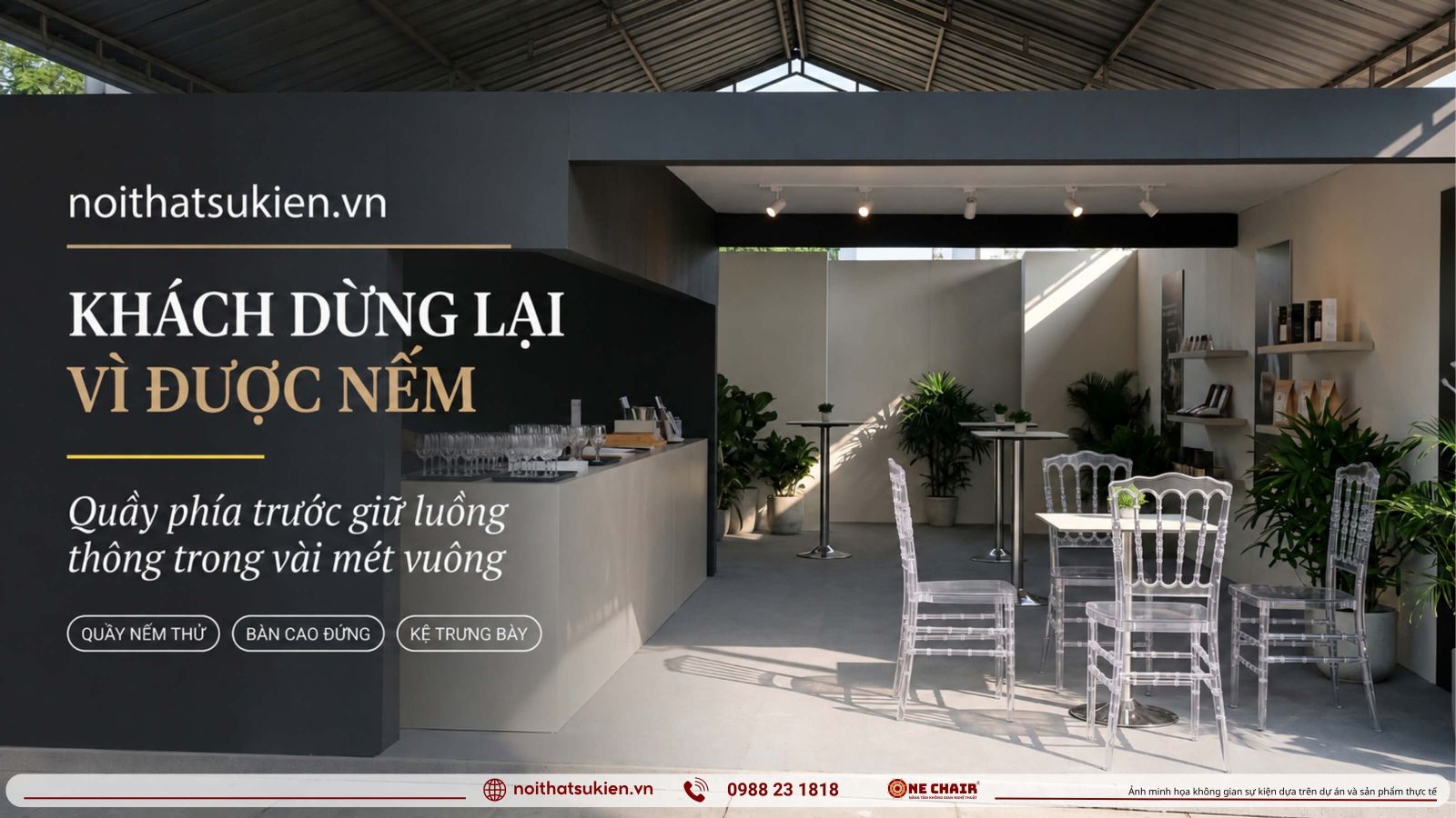 Gian hang trien lam thuc pham quay nem thu ban cao dung va ke trung bay san pham