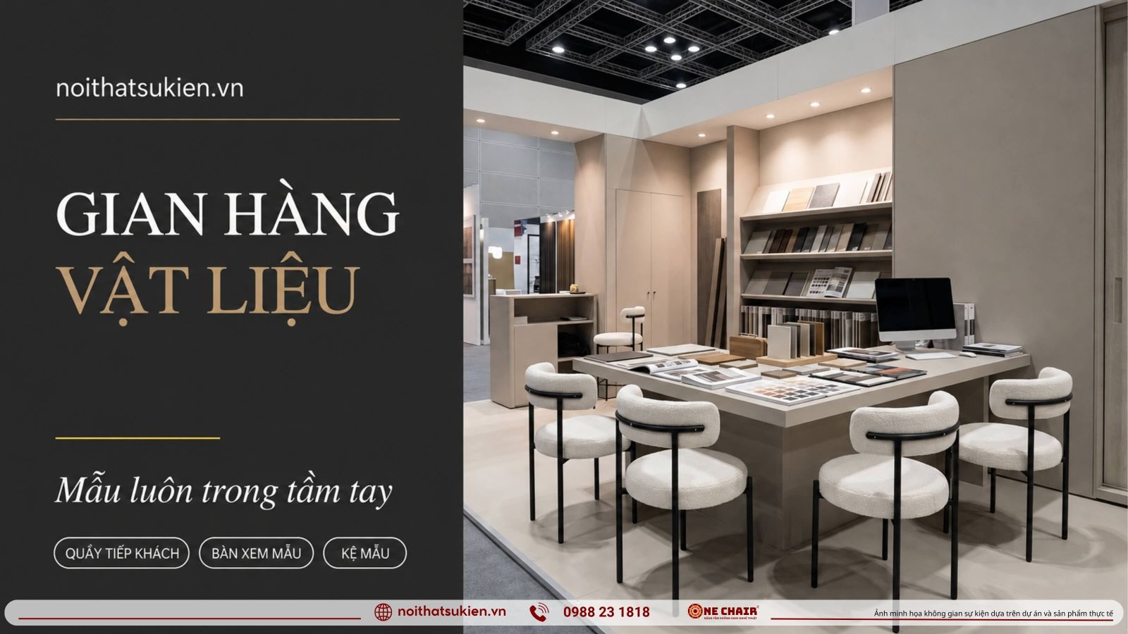 Gian hang trien lam vat lieu xay dung quay tiep khach ban xem mau va ke mau vat lieu