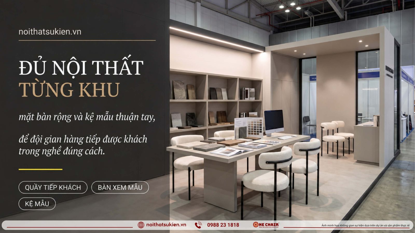 Cac khu vuc noi that gian vat lieu tu quay tiep khach den ban xem mau va ke mau