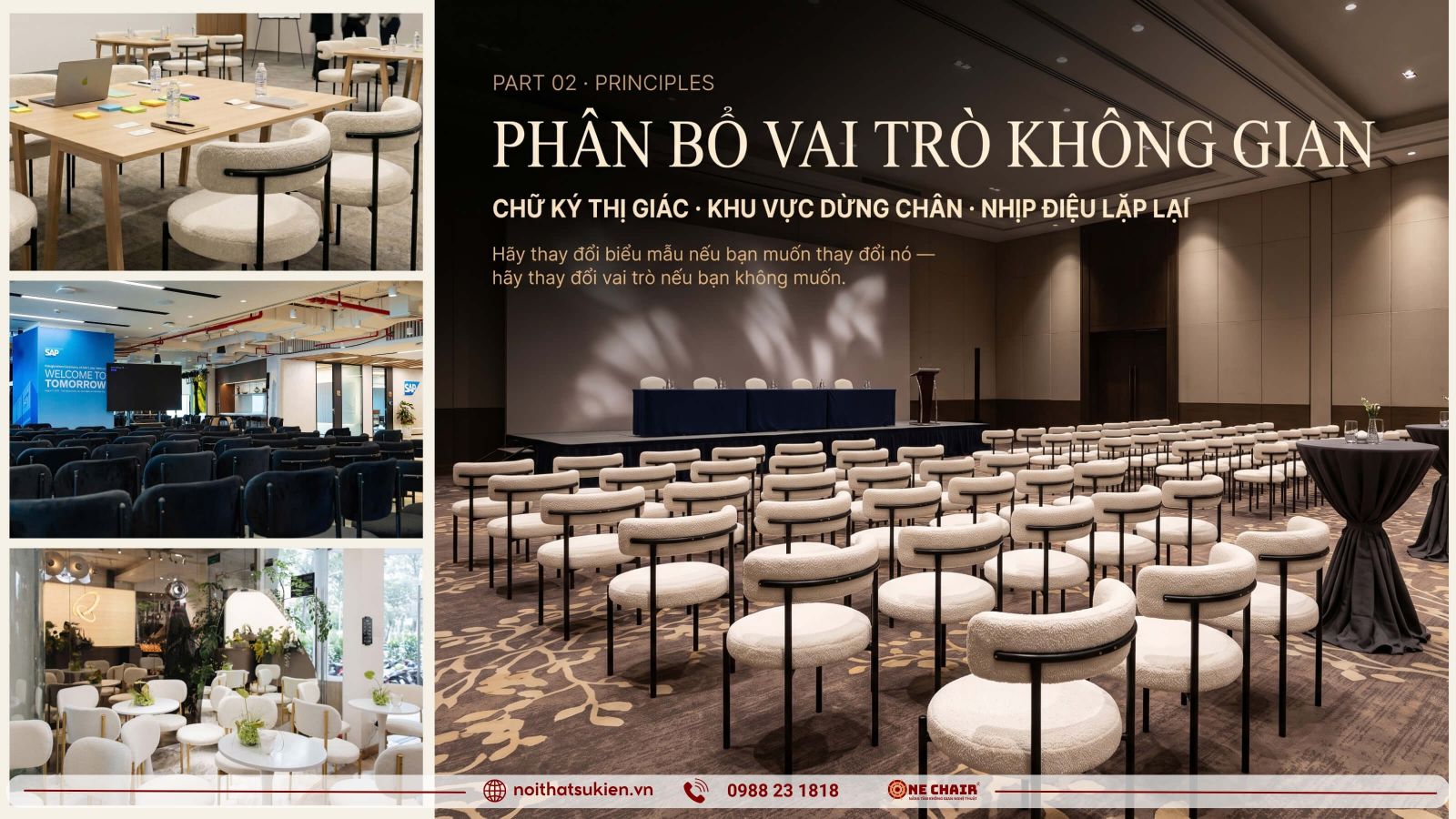 Ban chu toa khu networking va hang ghe dai bieu the hien ba vai tro khong gian hoi nghi