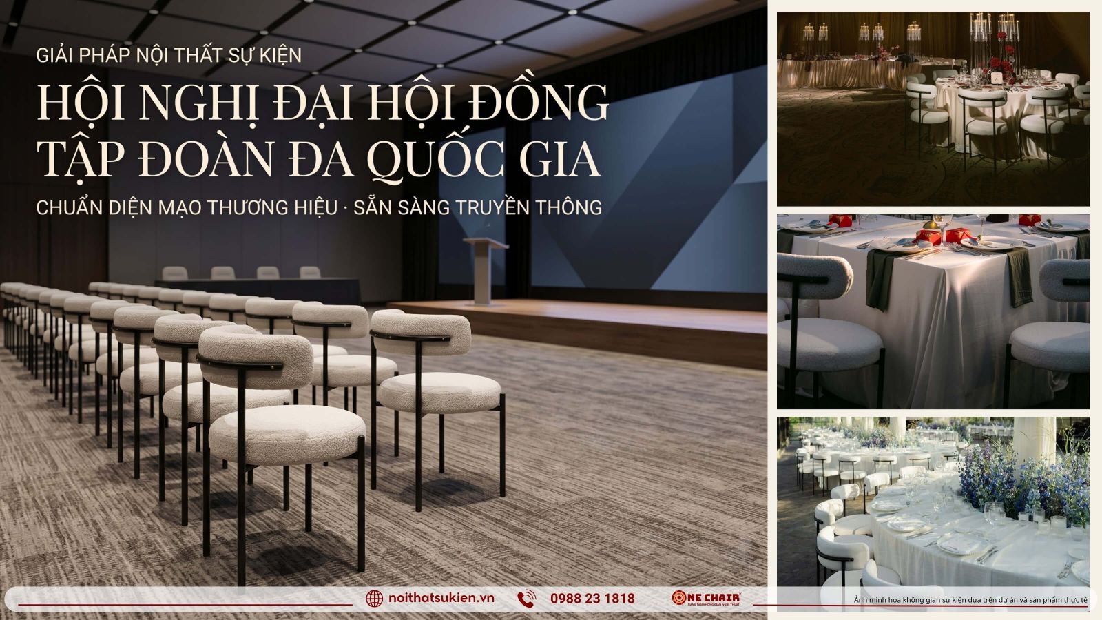 Hoi nghi khu vuc tap doan da quoc gia bo tri ghe dai bieu ban chu toa va man hinh thuong hieu toan cau