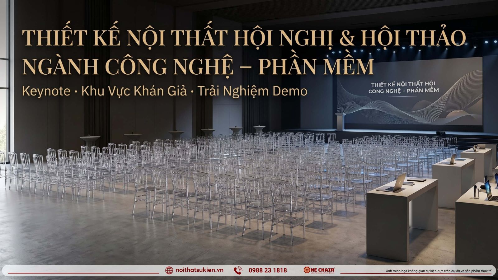 San khau keynote su kien cong nghe khu khan gia va khu demo trai nghiem san pham