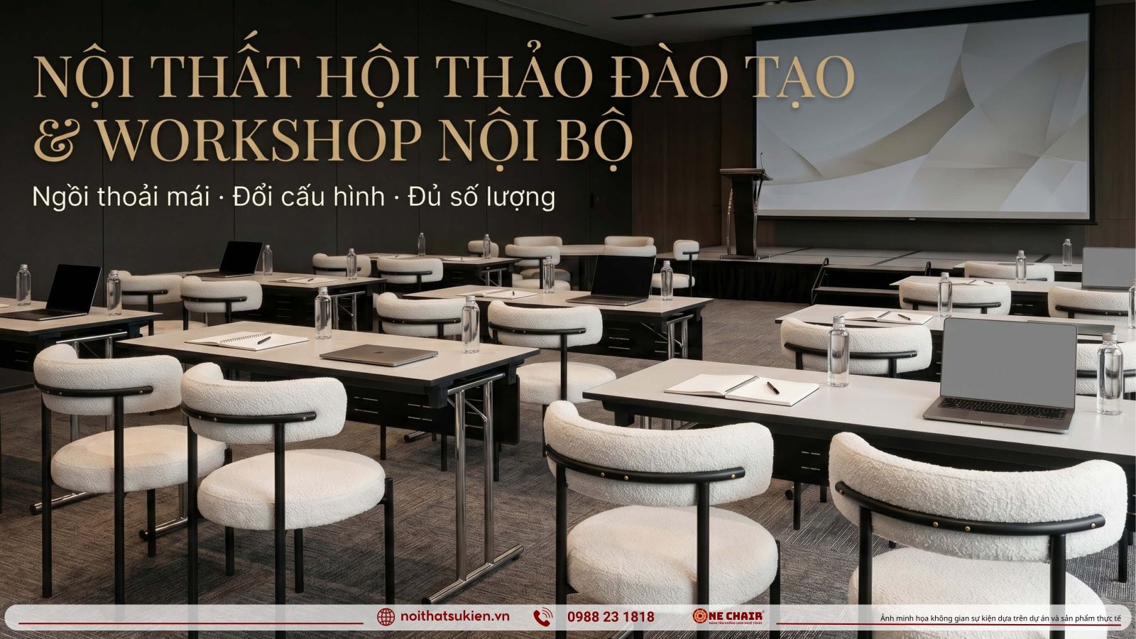 Khong gian hoi thao dao tao bo tri ban ghe kieu lop hoc chu U va cum thao luan