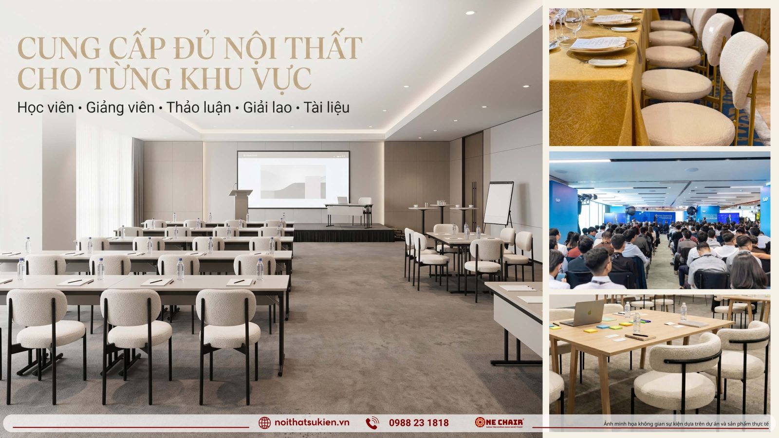 Cac khu vuc noi that phong hoc tu ban ghe hoc vien den san khau giang vien va khu giai lao