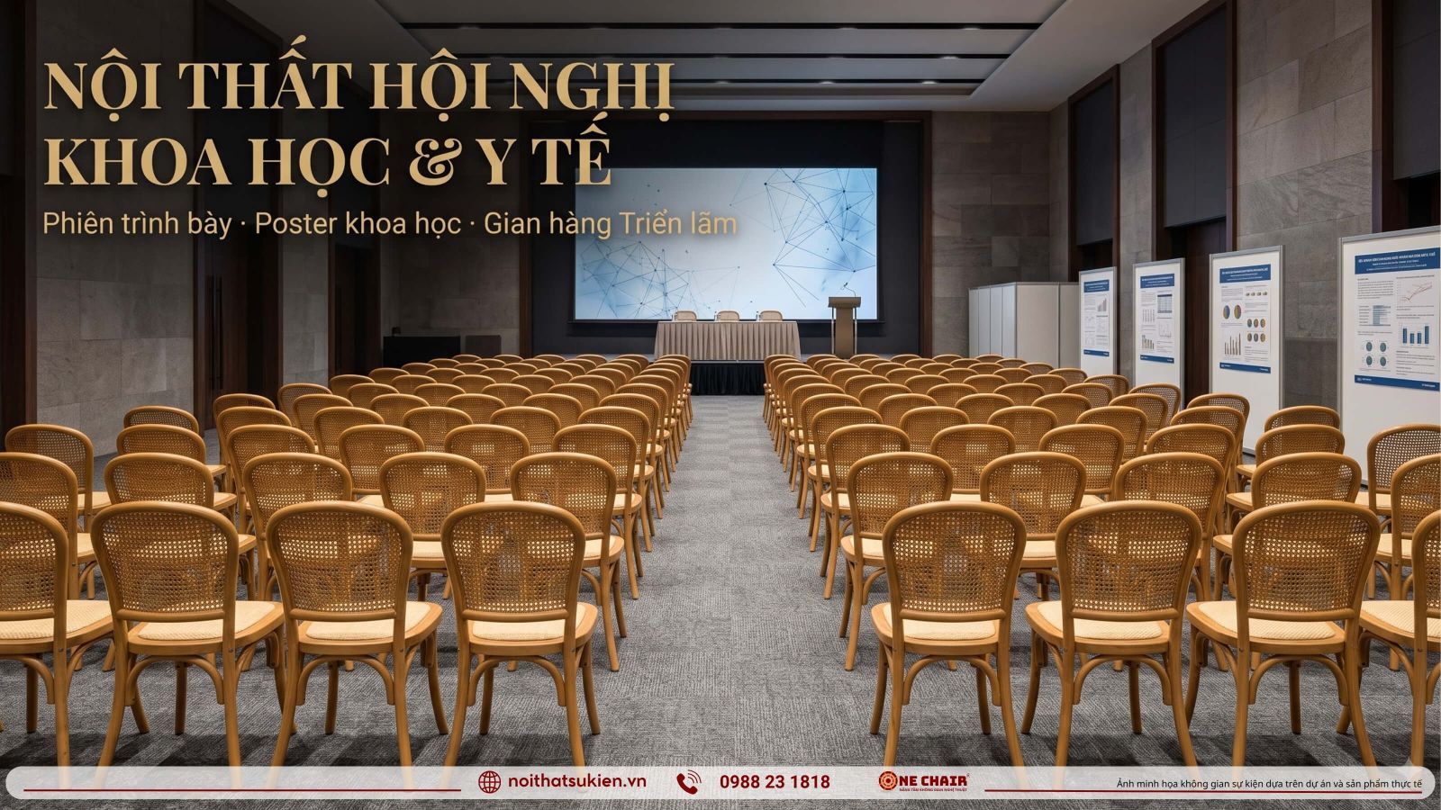 Khong gian hoi nghi y khoa bo tri hang ghe bao cao vien khu poster khoa hoc va gian trung bay