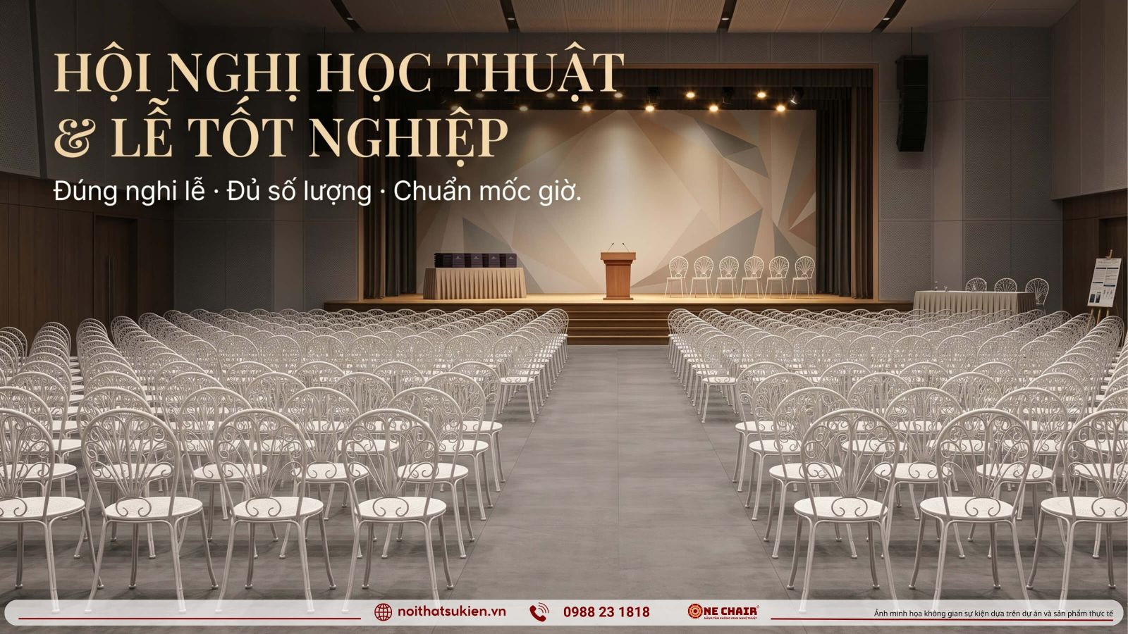 Khong gian le tot nghiep dai hoc bo tri hang ghe cu nhan san khau trao bang va khu dai bieu