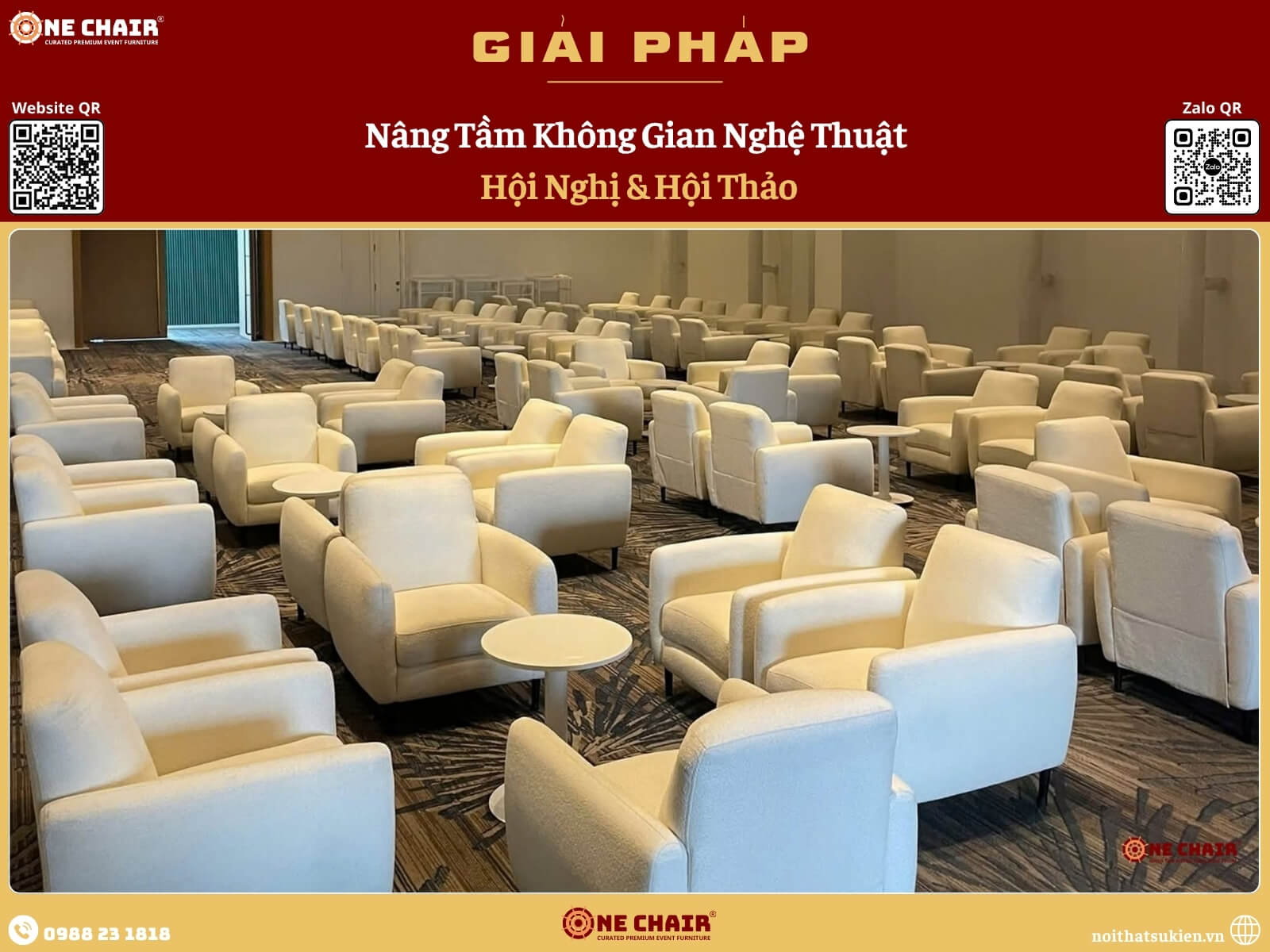 Khu networking giờ giải lao hội nghị với bàn cocktail, ghế bar, sofa lounge và ottoman