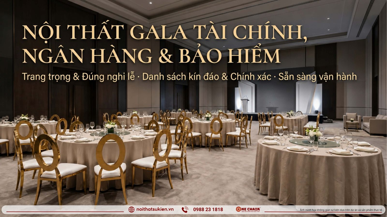 Khong gian gala tri an nganh tai chinh ngan hang bo tri ban tiec tron san khau vinh danh va khu VIP