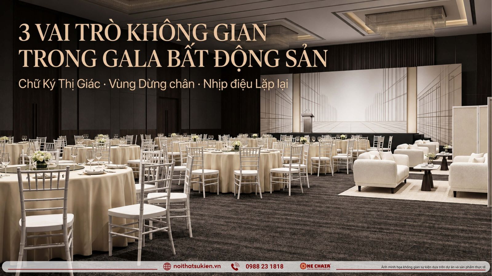 San khau tri an khu VIP nha dau tu va day ban tiec tron the hien ba vai tro khong gian gala bat dong san