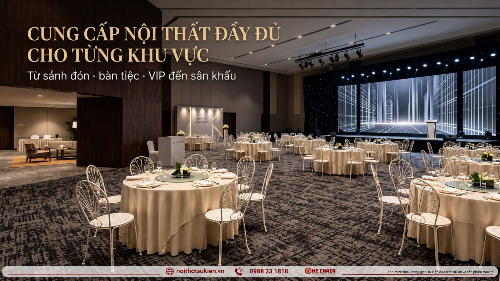 Cac khu vuc noi that gala bat dong san tu ban tiec tron san khau tri an den khu VIP nha dau tu