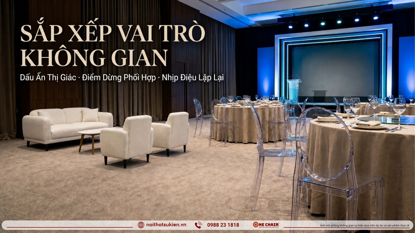 San khau vinh danh khu networking lounge va ban tiec the hien ba vai tro khong gian gala cong nghe