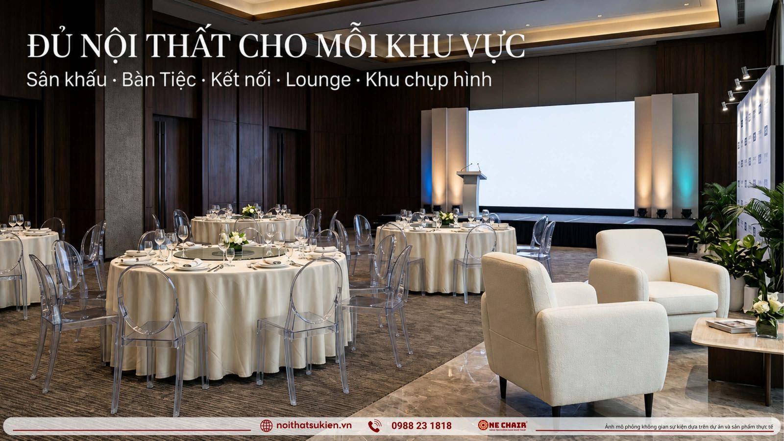 Cac khu vuc noi that gala cong nghe tu ban tiec san khau vinh danh den khu networking lounge