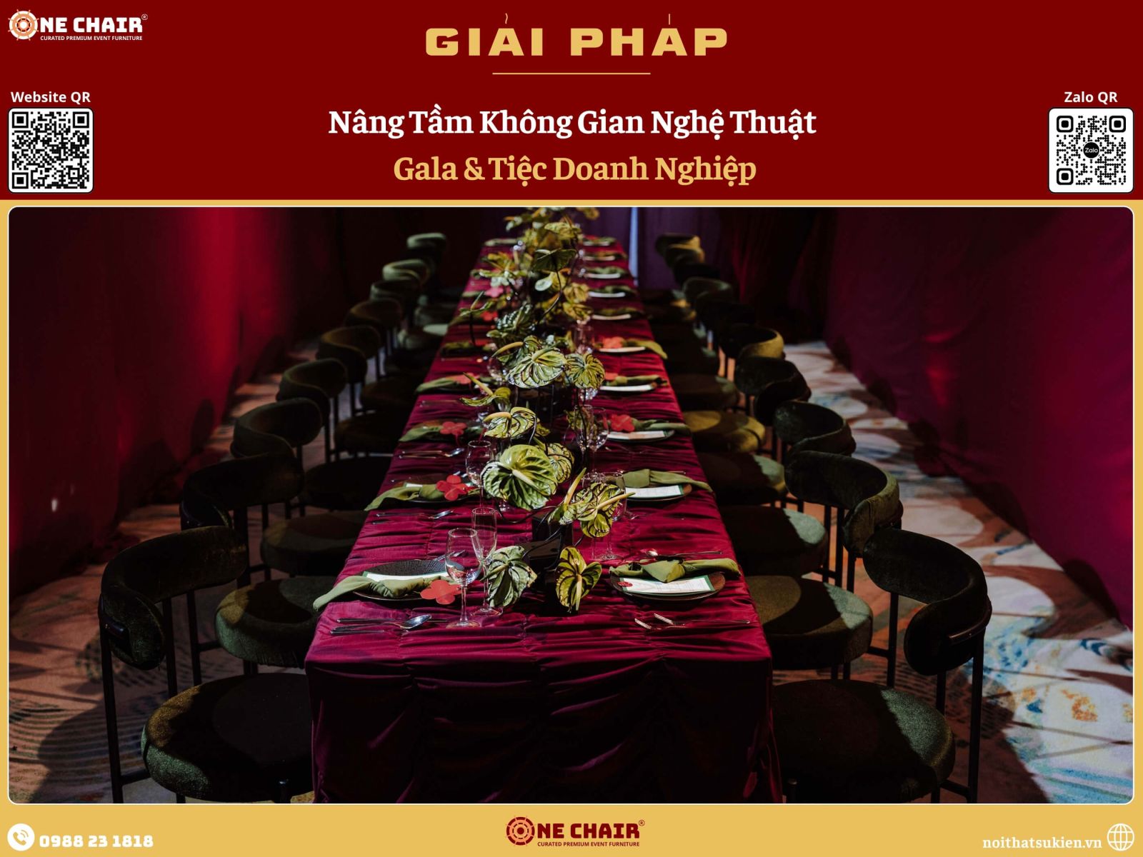 Lối vào gala với thảm đỏ, ottoman và khu chụp ảnh step and repeat