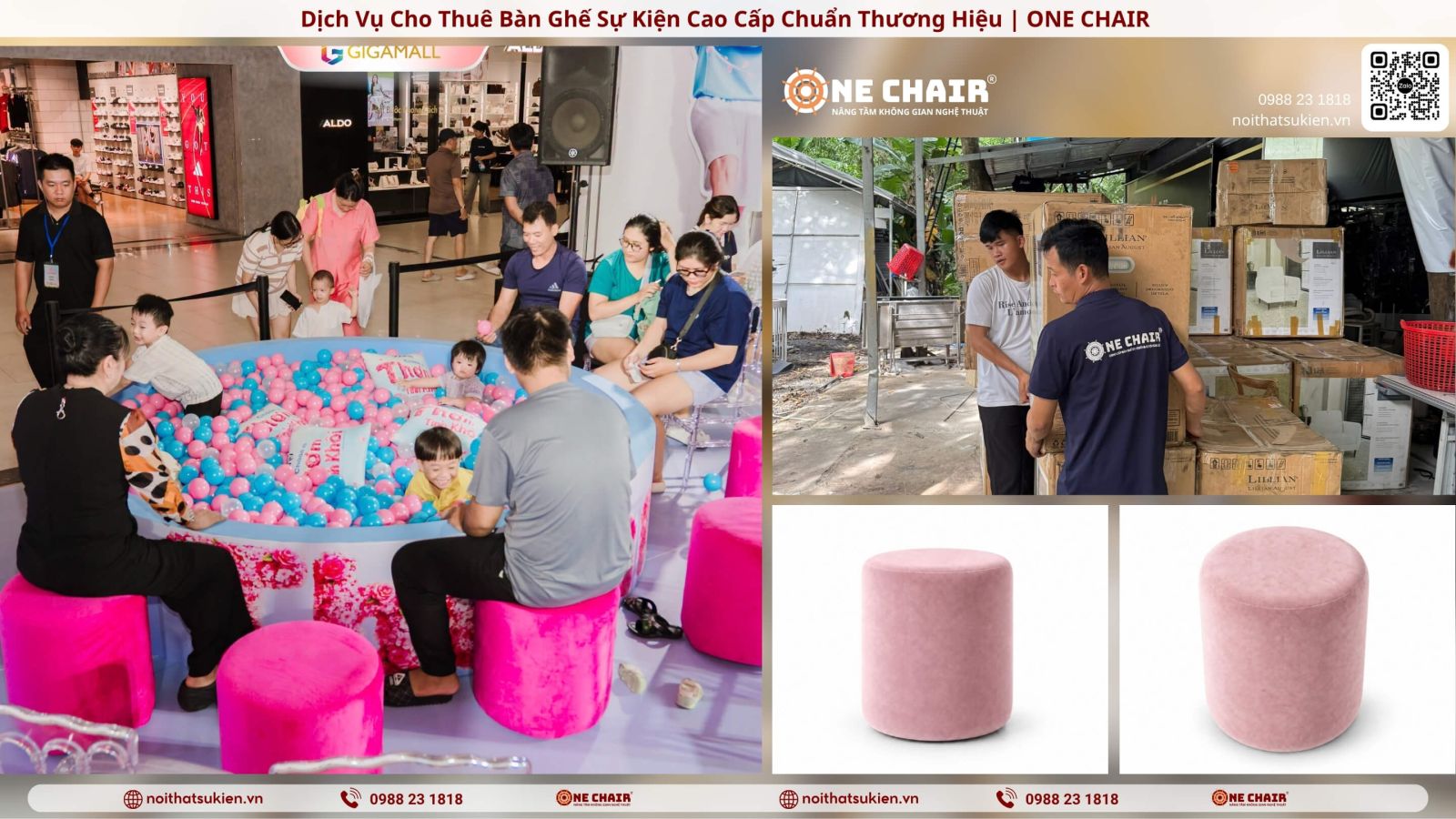 Cho thuê bàn ghế sự kiện chuẩn thương hiệu – hàng ghế cùng lô dưới ánh sáng sân khấu – ONE CHAIR