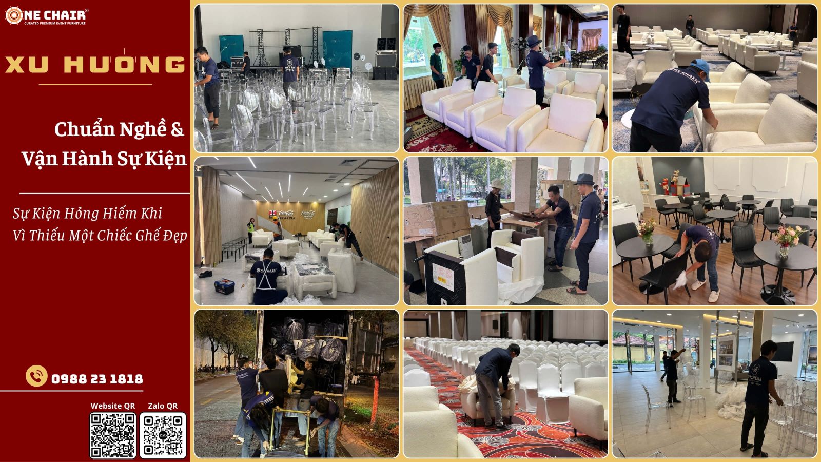 Đội dựng nội thất sự kiện đang setup theo tiến độ load-in trước giờ đón khách tại TP.HCM