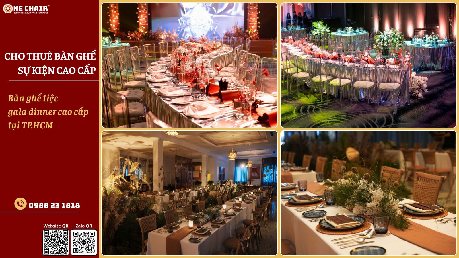 Ban tiec gala dinner ghe ghost va khan trai ban theo concept