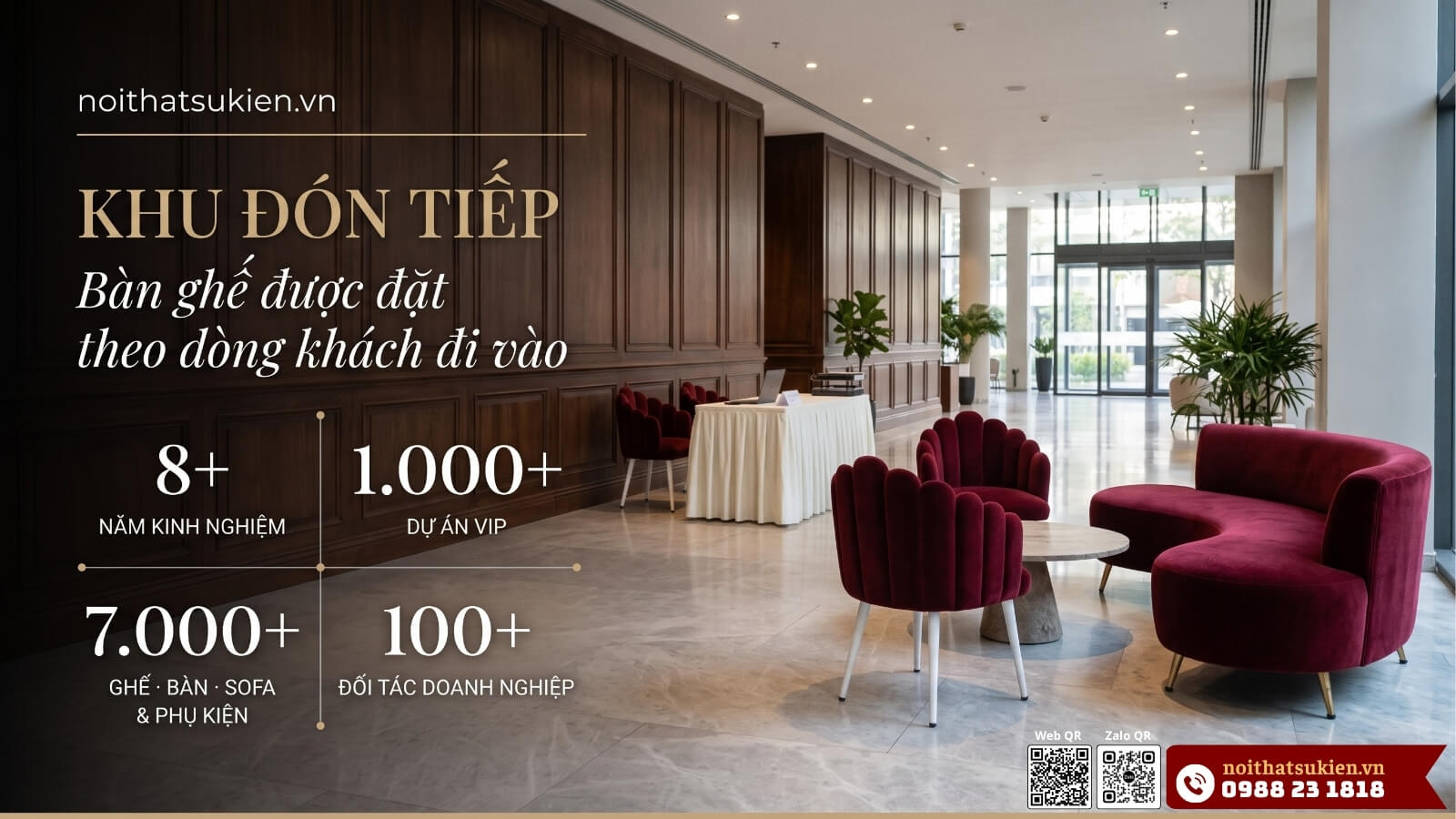 Khu don tiep khach moi va lounge trong trien lam Nam Long Experience tai SECC