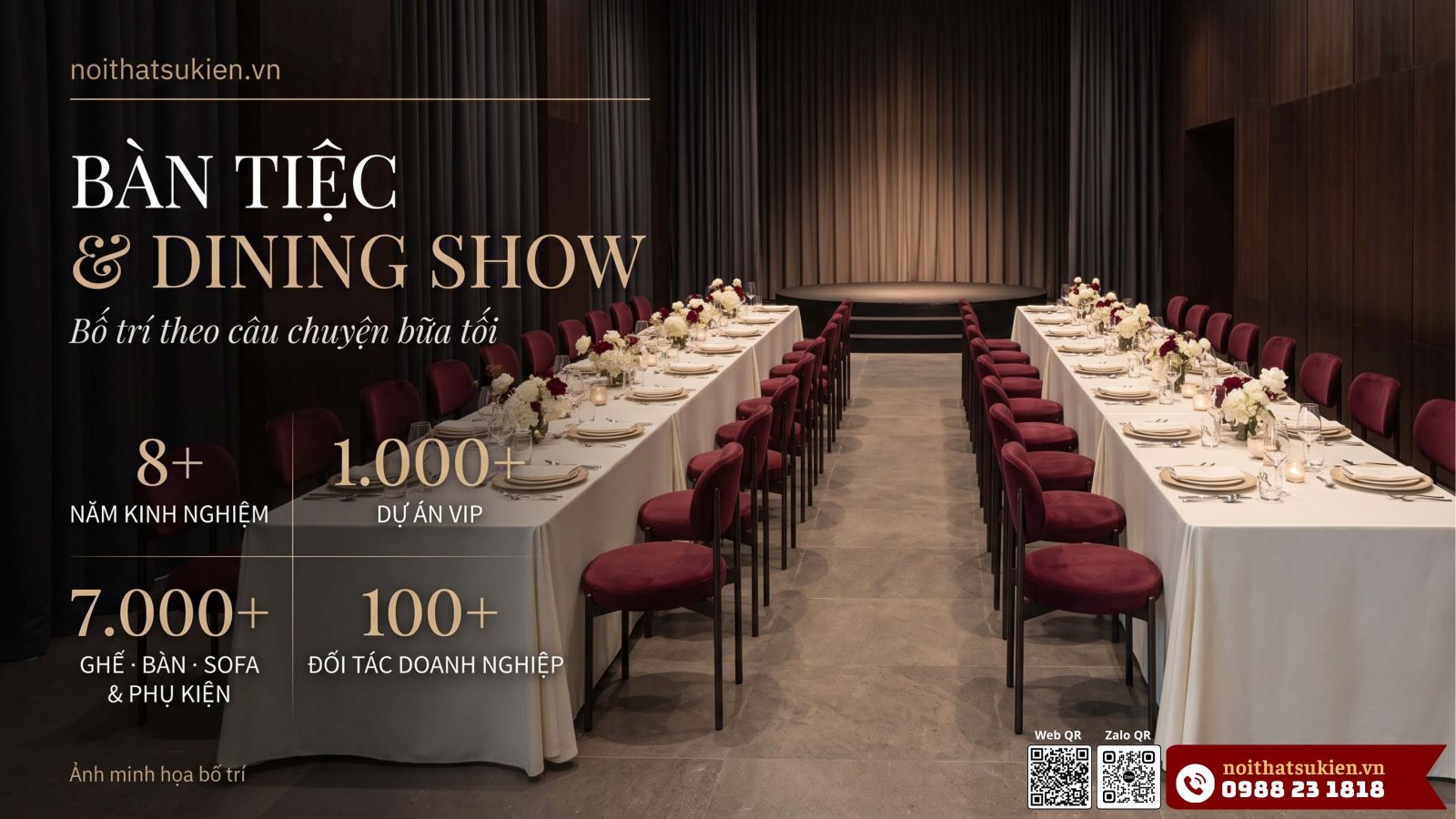 Double-click de tai anh len - dining-show-the-selected-hai-day-ban-dai-ghe-crossback.jpg - 1600x900px Dining show THE SELECTED hai day ban dai song song ghe Crossback huong ve san khau tron